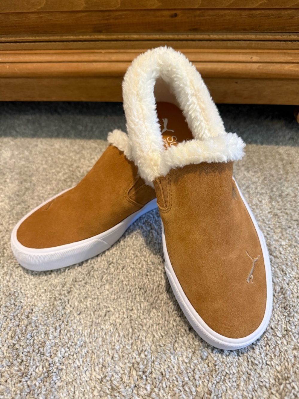 Puma Soft Foam Comfort Cozy Faux Fur-Lined Slip-On Sneakers in Chestnut